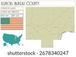 Large and detailed map of Bureau County in Illinois USA.