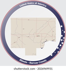 Large And Detailed Map Of Bureau County In Illinois, USA.