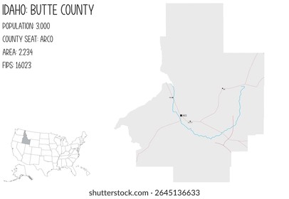 Large and detailed map of Butte County in Idaho, USA.