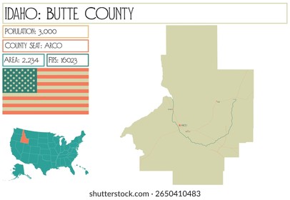 Mapa grande e detalhado de Butte County, Idaho Portugal.