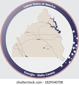 Large And Detailed Map Of Butts County In Georgia, USA.