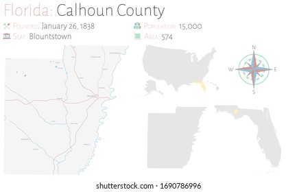 Large and detailed map of Calhoun county in Florida, USA.
