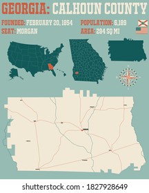 Mapa grande y detallado del condado de Calhoun en Georgia, EEUU.