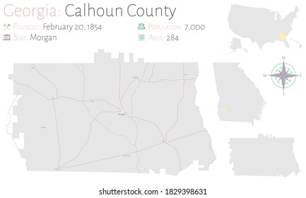 Large and detailed map of Calhoun county in Georgia, USA.