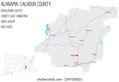 Mapa grande y detallado del condado de Calhoun en Alabama, EEUU.