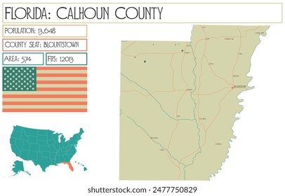 Large and detailed map of Calhoun County in Florida USA.