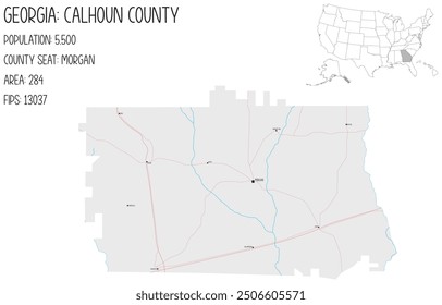 Large and detailed map of Calhoun County in Georgia, USA.