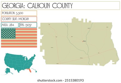 Large and detailed map of Calhoun County in Georgia USA.