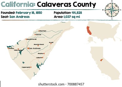 Large and detailed map of California - Calaveras county