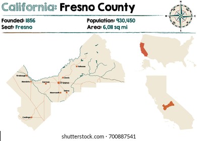 Large and detailed map of California -Fresno county