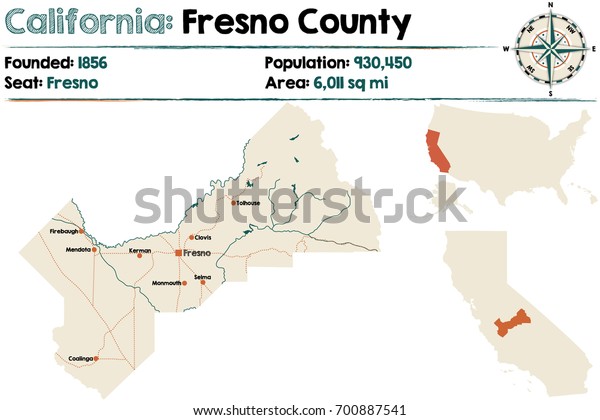 Large Detailed Map California Fresno County Stock Vector (Royalty Free ...