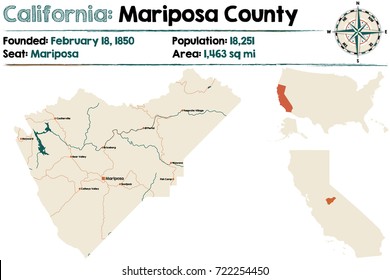 Large and detailed map of California - Mariposa county