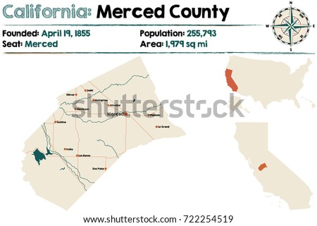 Large and detailed map of California - Merced county