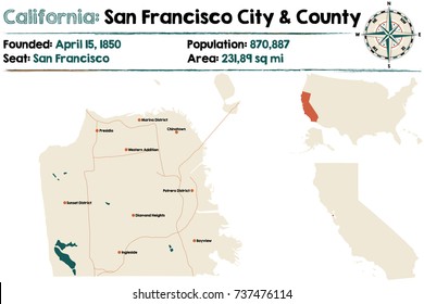 Large and detailed map of California - San Francisco city and county