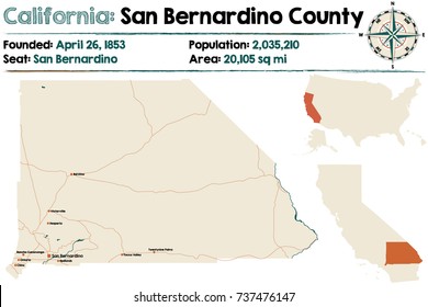 Large and detailed map of California - San Bernardino county