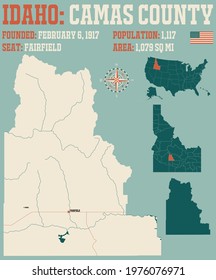 Large and detailed map of Camas county in Idaho, USA.