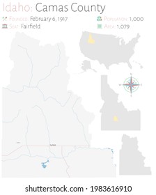 Large and detailed map of Camas county in Idaho, USA.