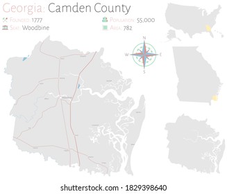Large and detailed map of Camden county in Georgia, USA.
