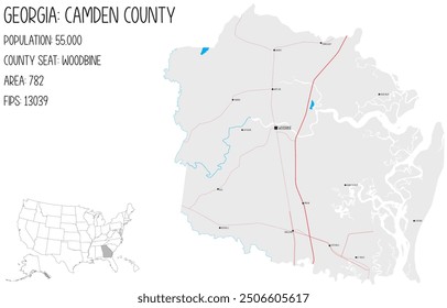 Large and detailed map of Camden County in Georgia, USA.