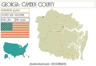 Mapa grande e detalhado de Condado de Camden na Geórgia EUA.