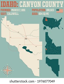 Large And Detailed Map Of Canyon County In Idaho, USA.