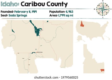 Large and detailed map of Caribou county in Idaho, USA.