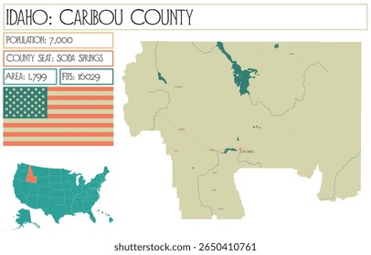 Large and detailed map of Caribou County in Idaho USA.