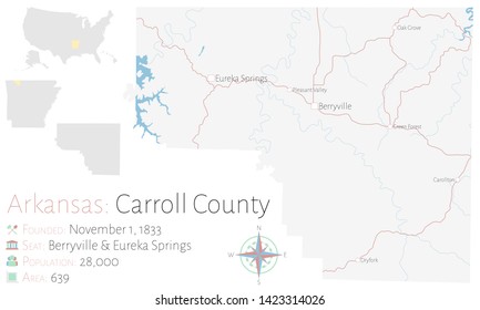 Large and detailed map of Carroll county in Arkansas, USA.