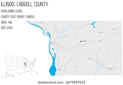 Grande y detallado mapa de Carroll County en Illinois, Estados Unidos.