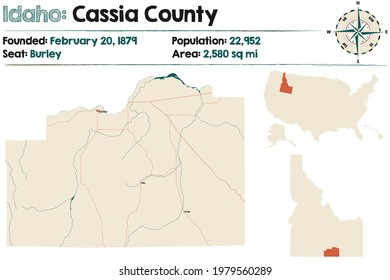 Large And Detailed Map Of Cassia County In Idaho, USA.