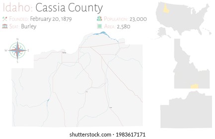 Large And Detailed Map Of Cassia County In Idaho, USA.