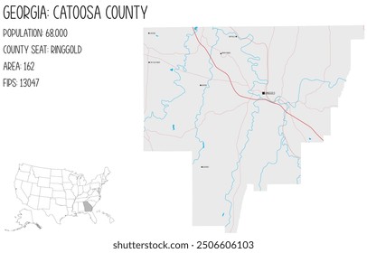 Large and detailed map of Catoosa County in Georgia, USA.