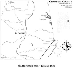 Large and detailed map of Chambers county in Alabama, USA.
