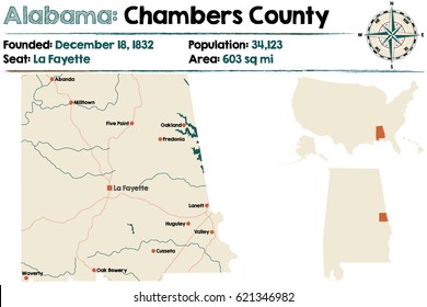 Large Detailed Map Chambers County Alabama Stock Vector Royalty Free   Large Detailed Map Chambers County 260nw 621346982 