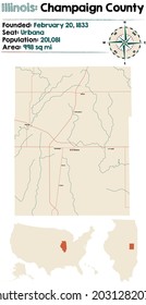 Large and detailed map of Champaign county in Illinois, USA.