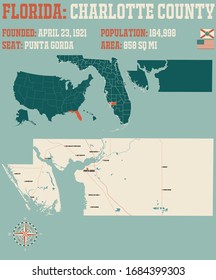 Large and detailed map of Charlotte county in Florida, USA.