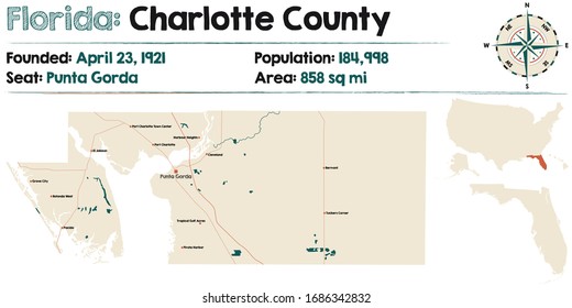 Large Detailed Map Charlotte County Florida Stock Vector (Royalty Free ...