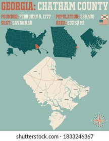 Large And Detailed Map Of Chatham County In Georgia, USA.