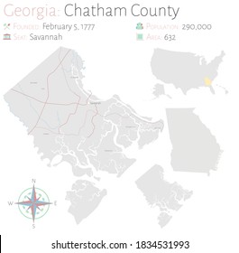 Large And Detailed Map Of Chatham County In Georgia, USA.