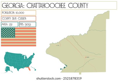 Mapa grande e detalhado de Chattahoochee County, Geórgia EUA.