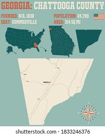 Large and detailed map of Chattooga county in Georgia, USA.