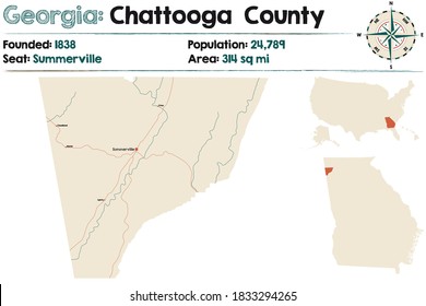 Large and detailed map of Chattooga county in Georgia, USA.