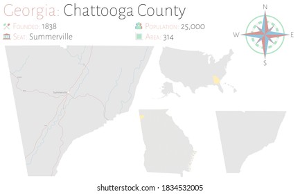 Large and detailed map of Chattooga county in Georgia, USA.