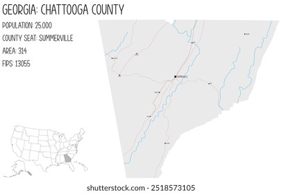 Grande y detallado mapa de Chattooga County en Georgia, Estados Unidos.