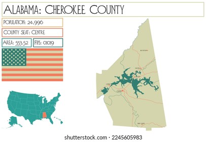 Große und detaillierte Karte von Cherokee County in Alabama, USA.