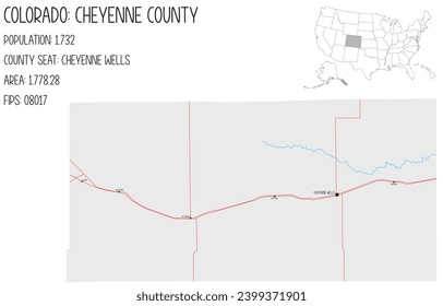 Mapa grande y detallado del condado de Cheyenne en Colorado, EEUU.