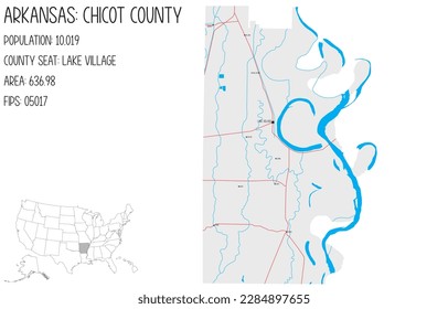 Mapa grande y detallado del Condado de Chicot en Arkansas, EEUU.