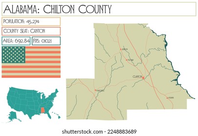 Mapa grande y detallado del condado de Chilton en Alabama, EEUU.