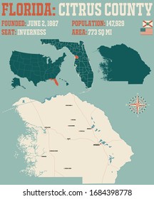 Large And Detailed Map Of Citrus County In Florida, USA.