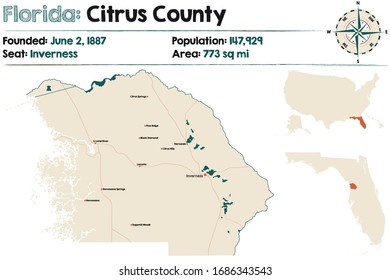 Large And Detailed Map Of Citrus County In Florida, USA.